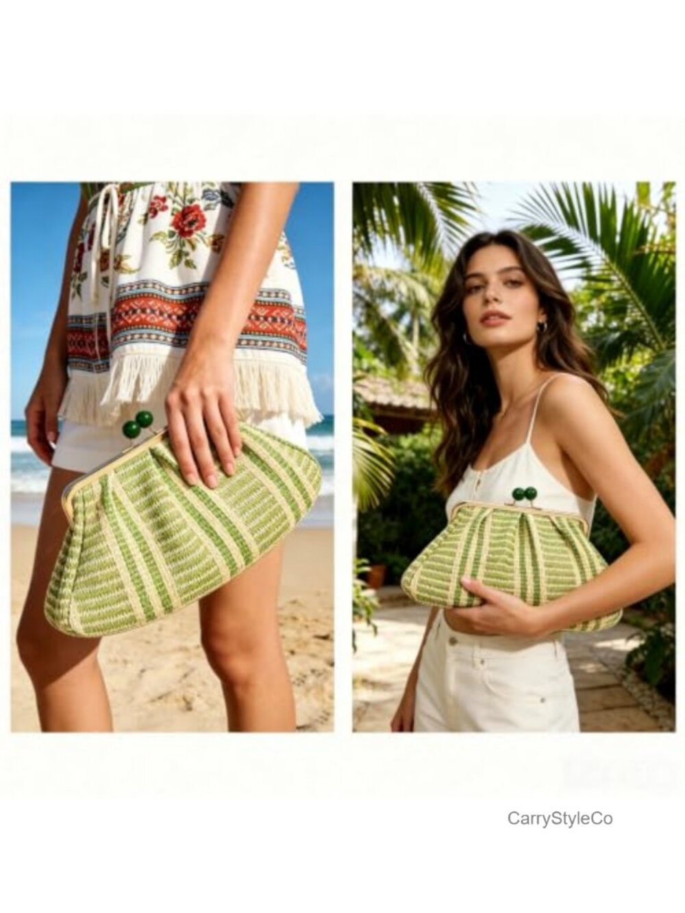 Handwoven Straw Clutch Purse Woven Summer Beach Bag Evening Clutch - Picture 3 of 6